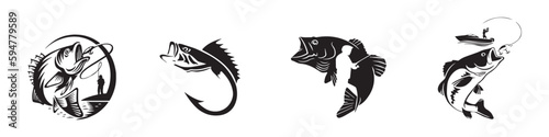 Fototapete Set of fishing icons
