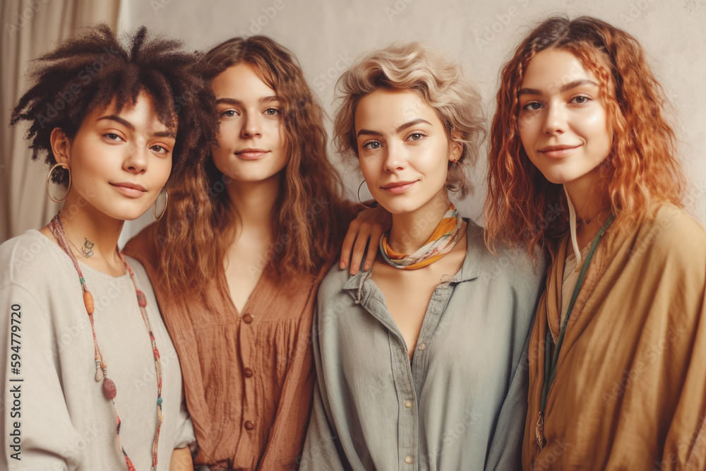 Portrait of a group of diverse young beautiful women, Generative ai Portrait of a group of diverse young beautiful women, Generative ai