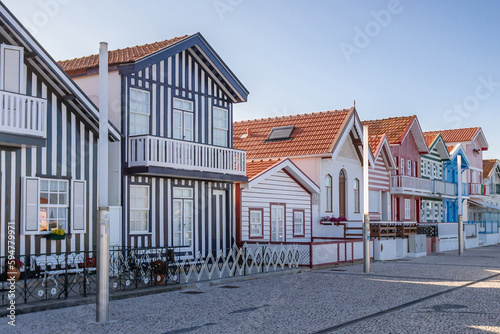 Stripes painted house - Palheiros in Costa Nova area of Aveiro, Portugal
