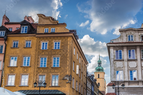 Buildings on Castle Square located in the Old Town of Warsaw capital city, Poland