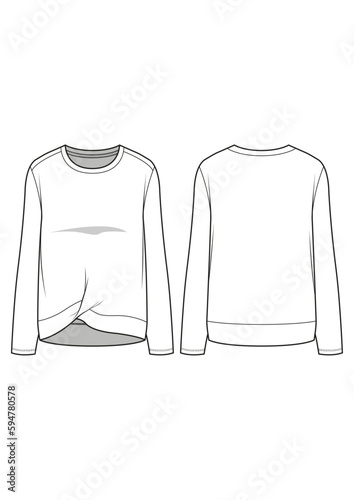 French Terry Fleece long sleeve pullover sweatshirt twist detail fashion technical drawing / flat sketch /CAD / ADOBE Illustrator vector digital download