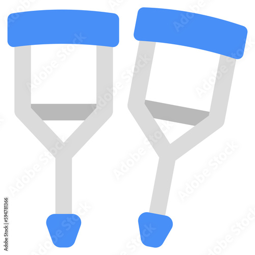Walking stick icon, flat design of crutches
