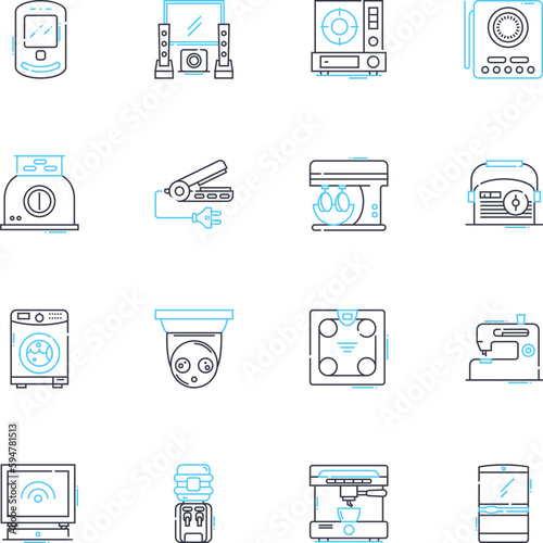 Complements linear icons set. Enhance, Support, Complete, Supplement, Improve, Boost, Aid line vector and concept signs. Fill,Increase,Augment outline illustrations