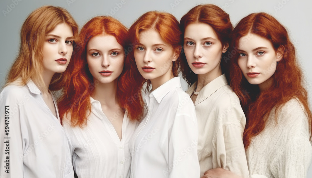 Portrait of a group of young beautiful redhead women, Generative ai Portrait of a group of young beautiful redhead women, Generative ai