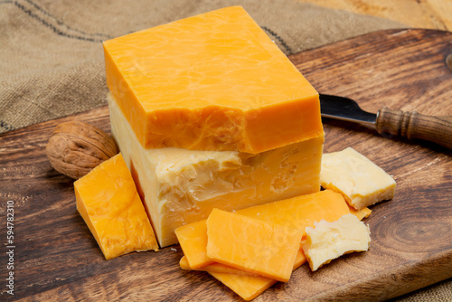 Photos British cheeses collection, Scottish coloured and English matured cheddar cheese