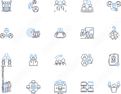 Forum line icons collection. Discussion, Community, Debate, Conversation, Interaction, Sharing, Feedback vector and linear illustration. Membership,Topic,Support outline signs set