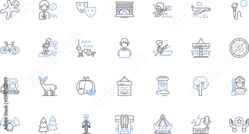 Jubilation group line icons collection. Celebration, Euphoria, Excitement, Happiness, Joy, Festive, Merriment vector and linear illustration. Delight,Elation,Joviality outline signs set