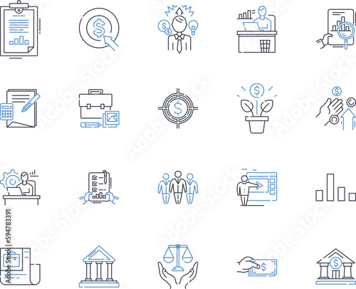Financial business line icons collection. Banking, Wealth, Insurance, Investment, Finance, Credit, Mortgage vector and linear illustration. Stock,Retirement,Portfolio outline signs set