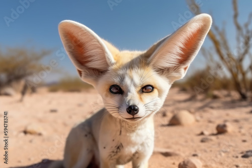 beautiful fennec fox in the desert looking at the camera. © Giovanna