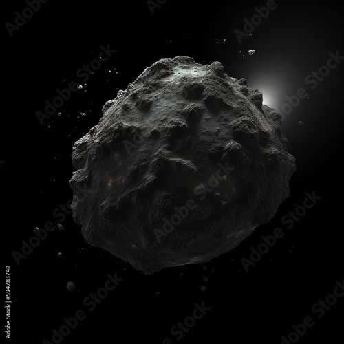 meteor earth piece in space, isolated on dark black background, generative ai