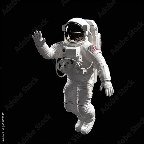 astronaut in space posing waving, isolated on black background, generative ai