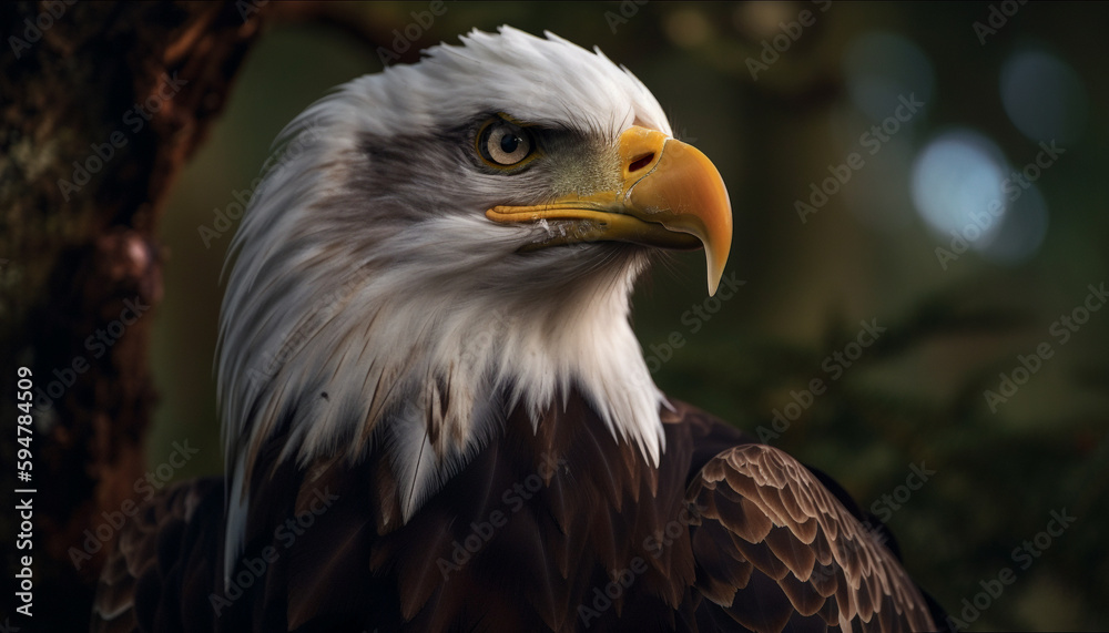 Majestic bird perching on branch, looking closely generated by AI Majestic bird perching on branch, looking closely generated by AI