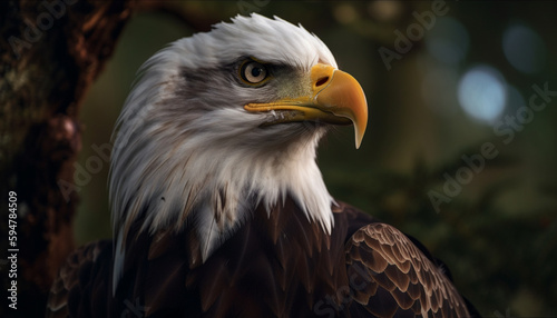 Majestic bird perching on branch  looking closely generated by AI