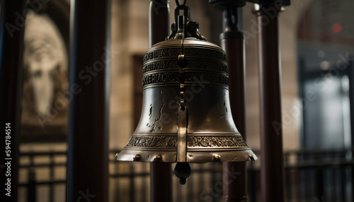 Bronze handbell rings with historic spirituality in chapel generated by AI