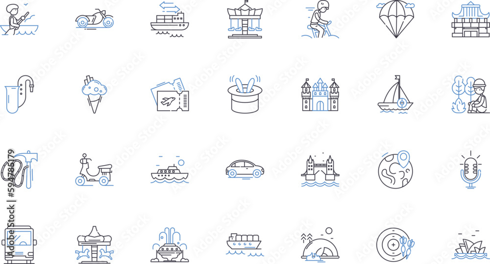 Sightseeing tour line icons collection. Landmarks, Monuments, Architecture, History, Culture, Adventure, Exploration vector and linear illustration. Views,Landscapes,Highlights outline signs set