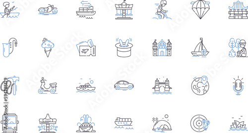 Sightseeing tour line icons collection. Landmarks, Monuments, Architecture, History, Culture, Adventure, Exploration vector and linear illustration. Views,Landscapes,Highlights outline signs set