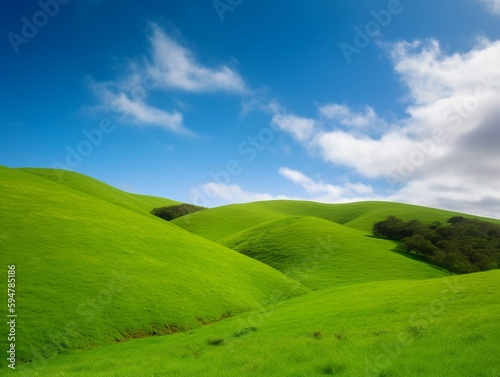 Scenic Views: Gorgeous Blue Skies and Rolling Green Hills | Generative AI