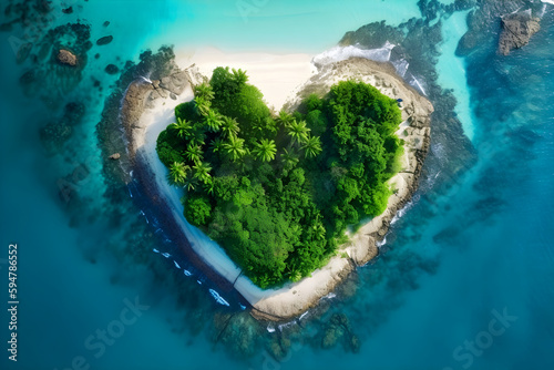Paradise Island in the form of heart, ai generative illustration