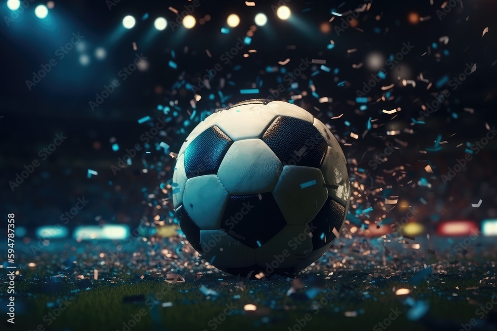 Naklejka premium Soccer, ball and celebration in a football field.