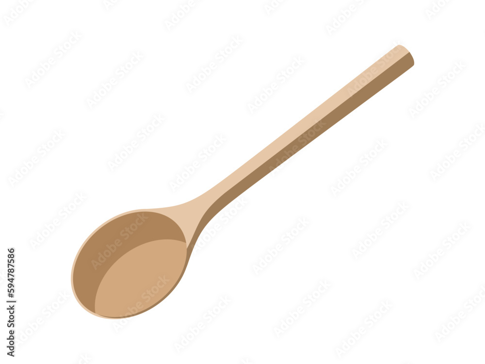Wooden spoon flat illustration isolated on white background. Cooking ladle. Vector illustration of kitchen utensils in cartoon style