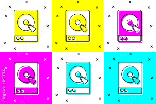Set Hard disk drive HDD icon isolated on color background. Vector