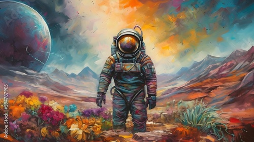 a mixed media piece featuring an astronaut