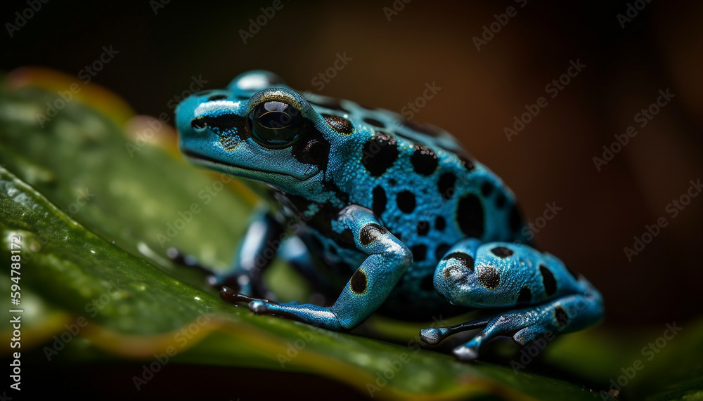 Obraz premium Endangered toad sits on wet leaf, looking generated by AI
