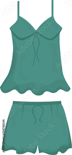 Woman pajama with top and shorts. Vector illustration of sleepwear.