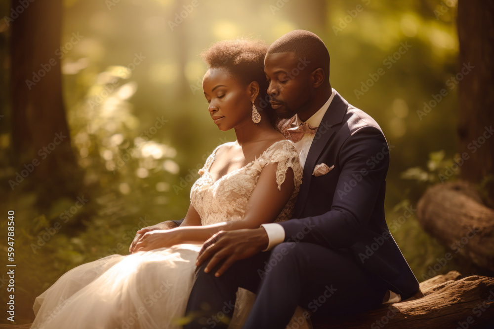 Black couple wedding portrait. Generative AI Black couple wedding portrait. Generative AI