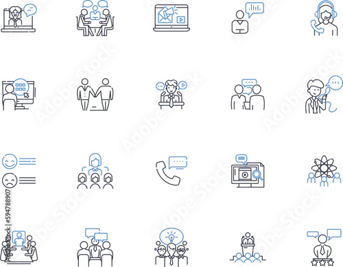 Vocalizing group line icons collection. Harmony, Performance, Chorus, Ensemble, Blend, Pitch, Melody vector and linear illustration. Acapella,Solos,Lyrics outline signs set
