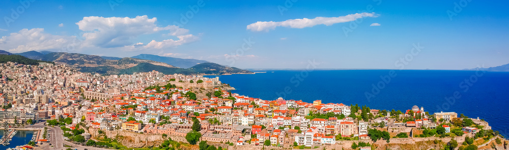 Aerial view of old town and sea in Kavala, Macedonia, Greece, Europe
