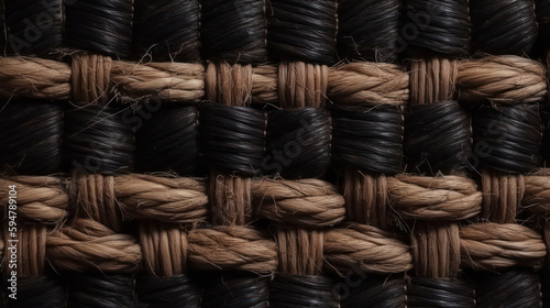 Intricate Woven Textures: Macro View of Black Straw Material photo