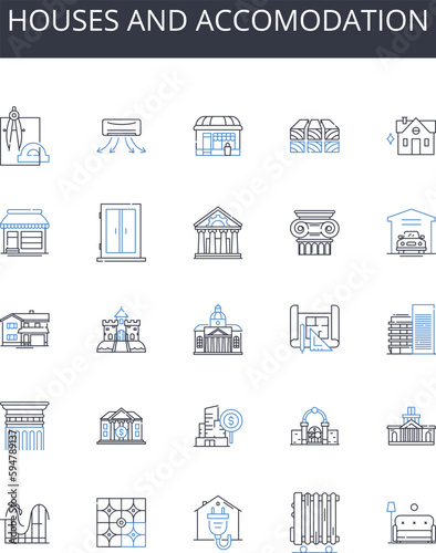 Houses and accomodation line icons collection. Documentation, Records, Forms, Contracts, Agreements, Reports, Papers vector and linear illustration. Policies,Procedures,Invoices outline signs set