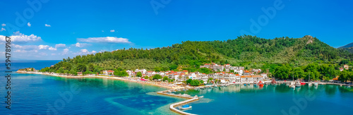 Aerial view beach and bay in Limenas, Thassos island, Greece, Europe