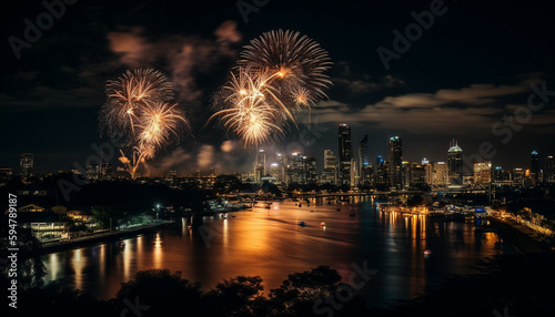 Fireworks over the illuminated Vancouver city skyline generated by AI © Jeronimo Ramos