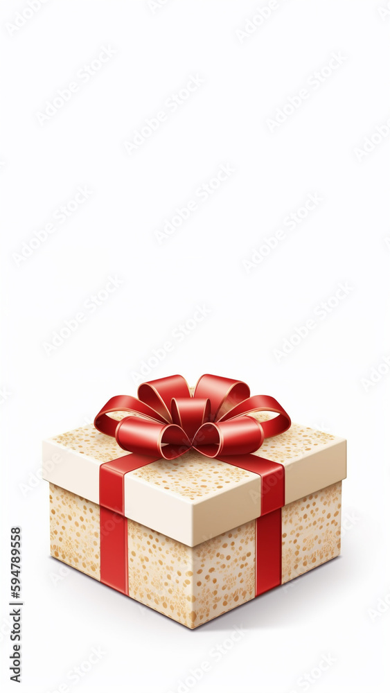 Obraz premium beiges Geschenk mit roter Schleife auf hellem Hintergrund. Geburtstag Happy Birthday. Hochformat. Generative Ai.