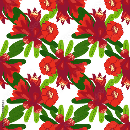 Pomegranate flowers Seamless pattern. Bright leaves and flowers. Shana Tova seamless pattern. Jewish New Year