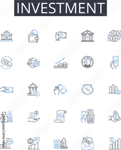 Investment line icons collection. Deployment, Integration, Reporting, Analytics, Configuration, Security, Performance vector and linear illustration. Mobility,Payroll,Timekeeping outline signs set