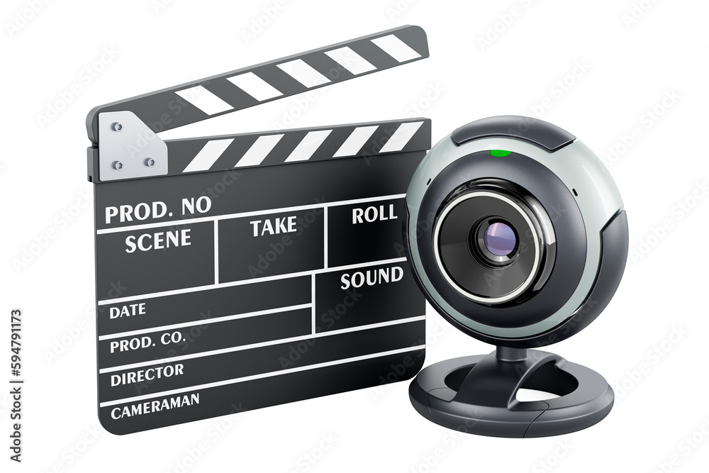 Fototapeta premium Clapperboard with webcam, 3D rendering