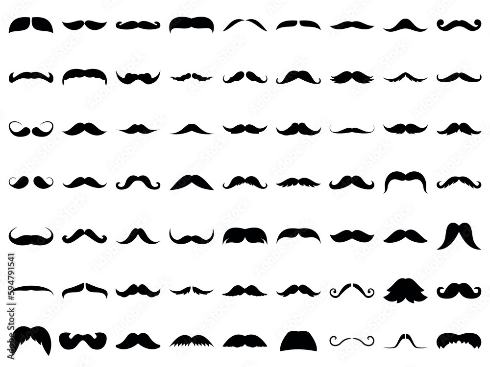 Mustache icons for barbershops and printing set of silhouettes of different mustaches