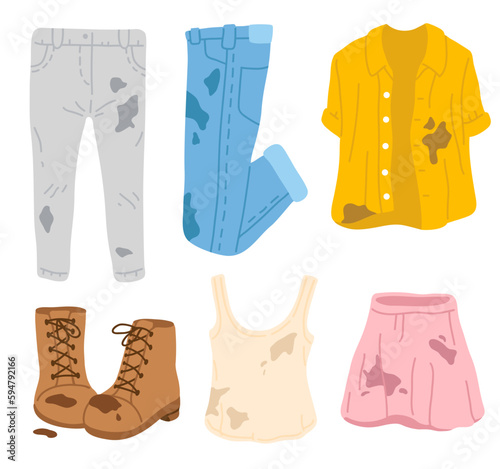 Vector illustration set of dirty doodle spring clothes for digital games,sticker,icon,design