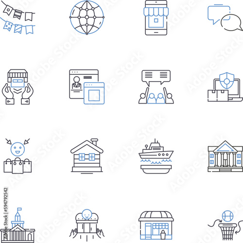 Diesel-electric train line icons collection. locomotive, hybrid, generator, traction, motor, power, fuel vector and linear illustration. engine,diesel,electric outline signs set