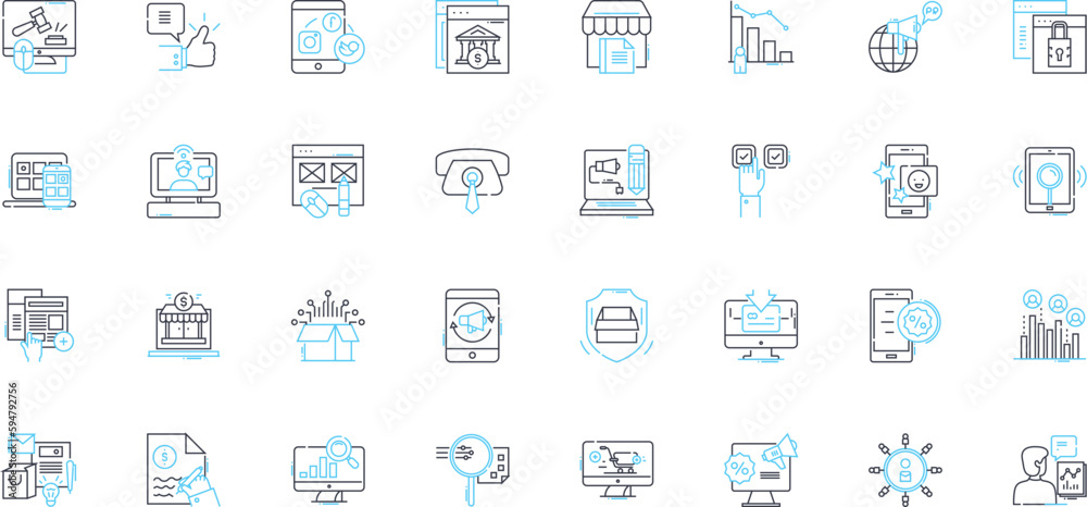 Mobile design linear icons set. Responsive, Interface, User-friendly, Navigation, Usability, Accessibility, Functionality line vector and concept signs. Layout,Typography,Color outline illustrations