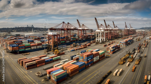 international trade and commerce - containers on seaport - Generative AI, AI generated