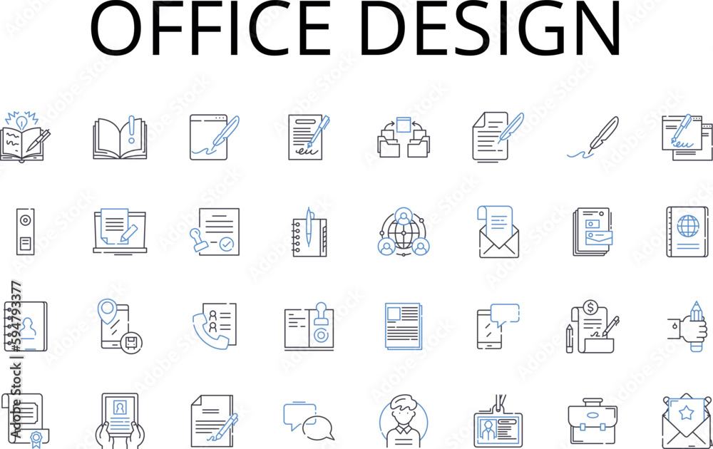 Office design line icons collection. Home decor, Website development, Digital marketing, Web design, Business planning, Graphic design, Creative writing vector and linear illustration. Brand identity