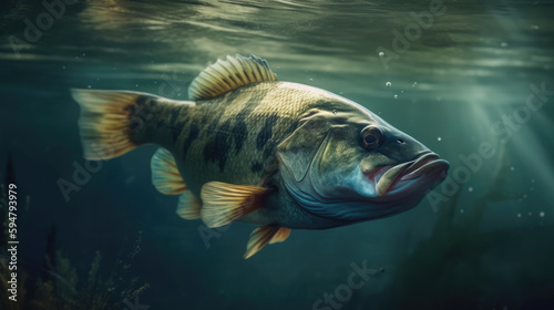 Largemouth Bass Fish Close Up created with Generative AI Technology, ai, generative