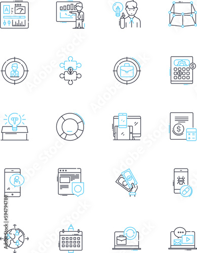 Instruction linear icons set. Teaching, Guide, Training, Education, Demonstration, Direction, Tutoring line vector and concept signs. Coaching,Supervision,Advice outline illustrations