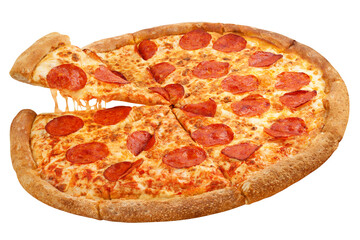 Pizza Pepperoni, isolated on white background, full depth of field
