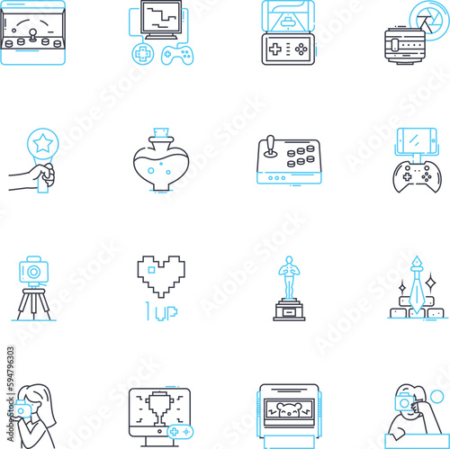 Multimedia linear icons set. Video, Audio, Graphic, Animation, Design, Technology, Presentation line vector and concept signs. Integration,Innovation,Interactivity outline illustrations