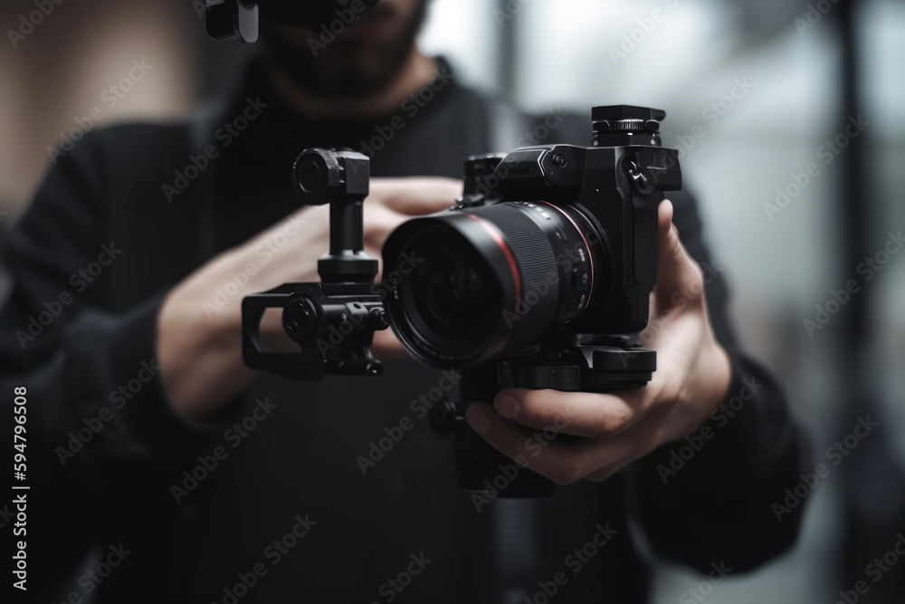 Gimbal video camera, Videographer using dslr camera anti shake tool for stabilizer record video